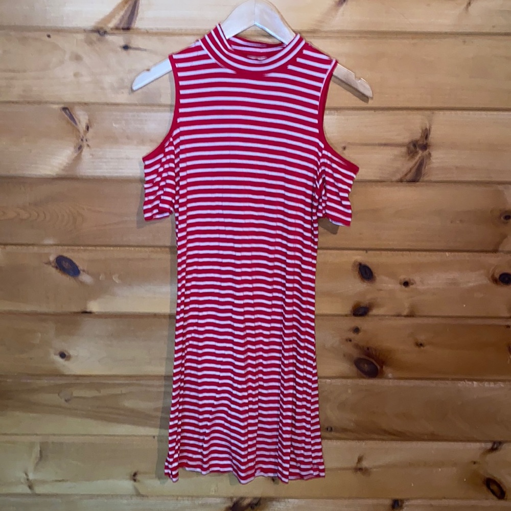 Red stripe open shoulder sundress